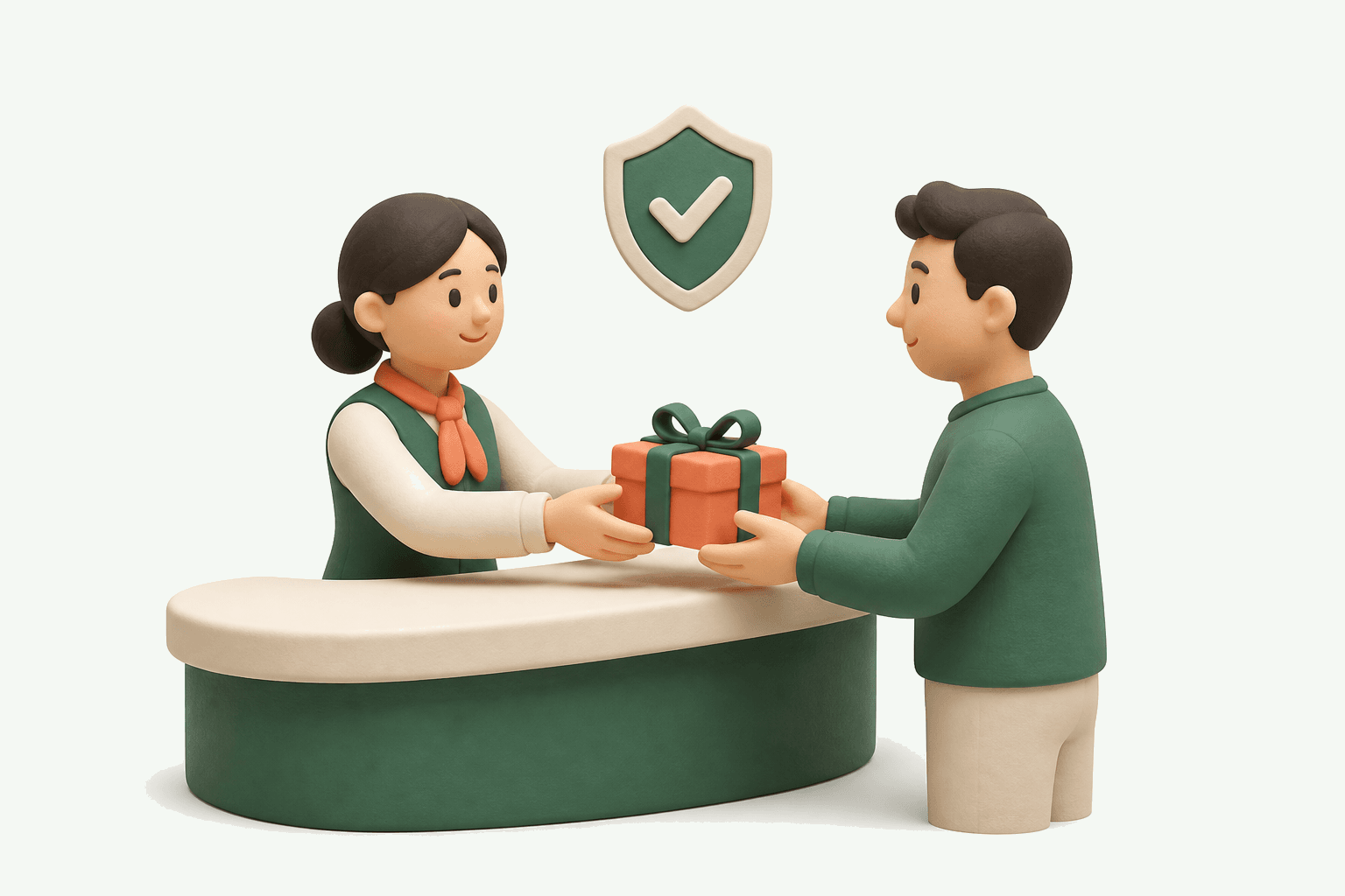 スタッフが参加者に特典を安全に手渡しするイラスト