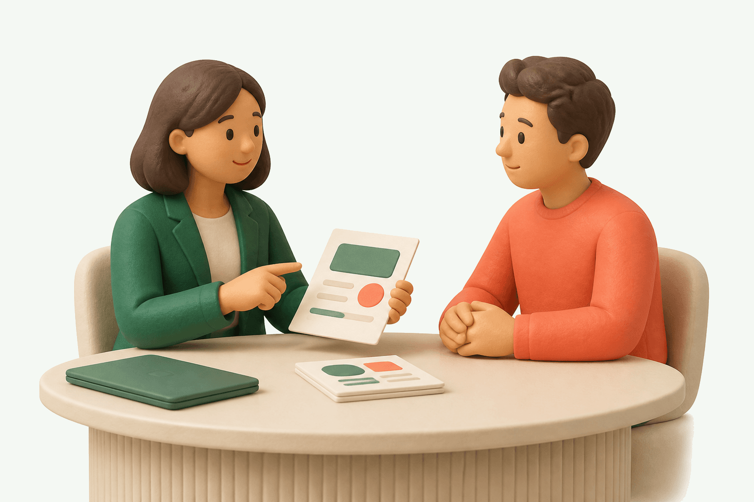 担当者が資料を示しながら伴走してサポートするイラスト