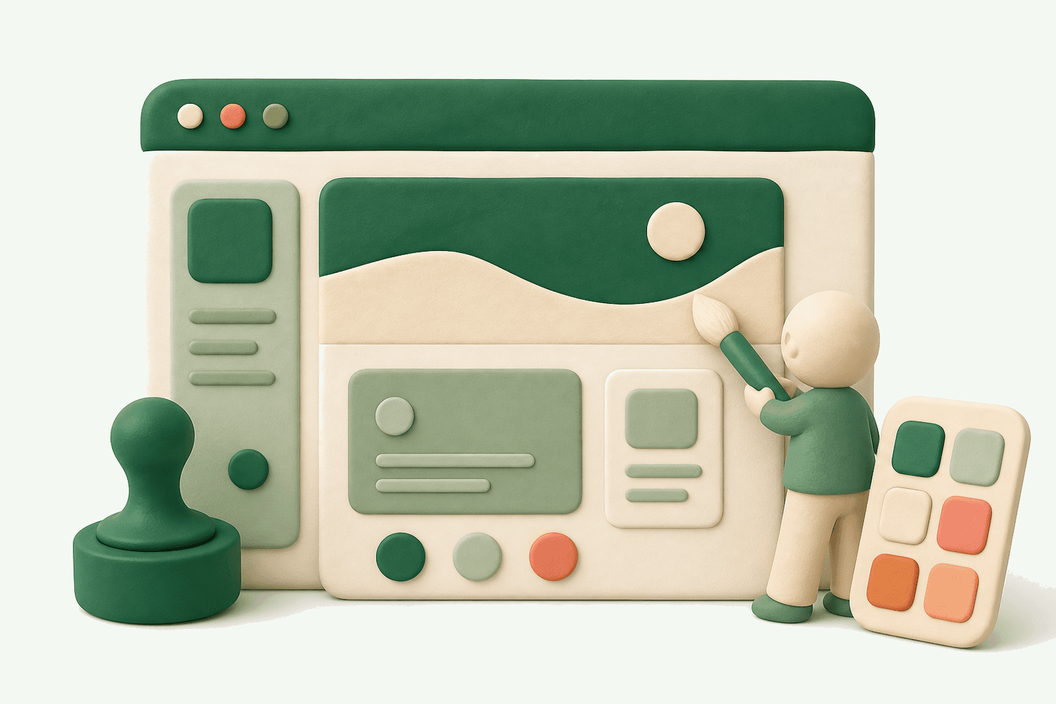 ブラウザ上でスタンプや色見本を選んでテーマを着せ替えるイラスト